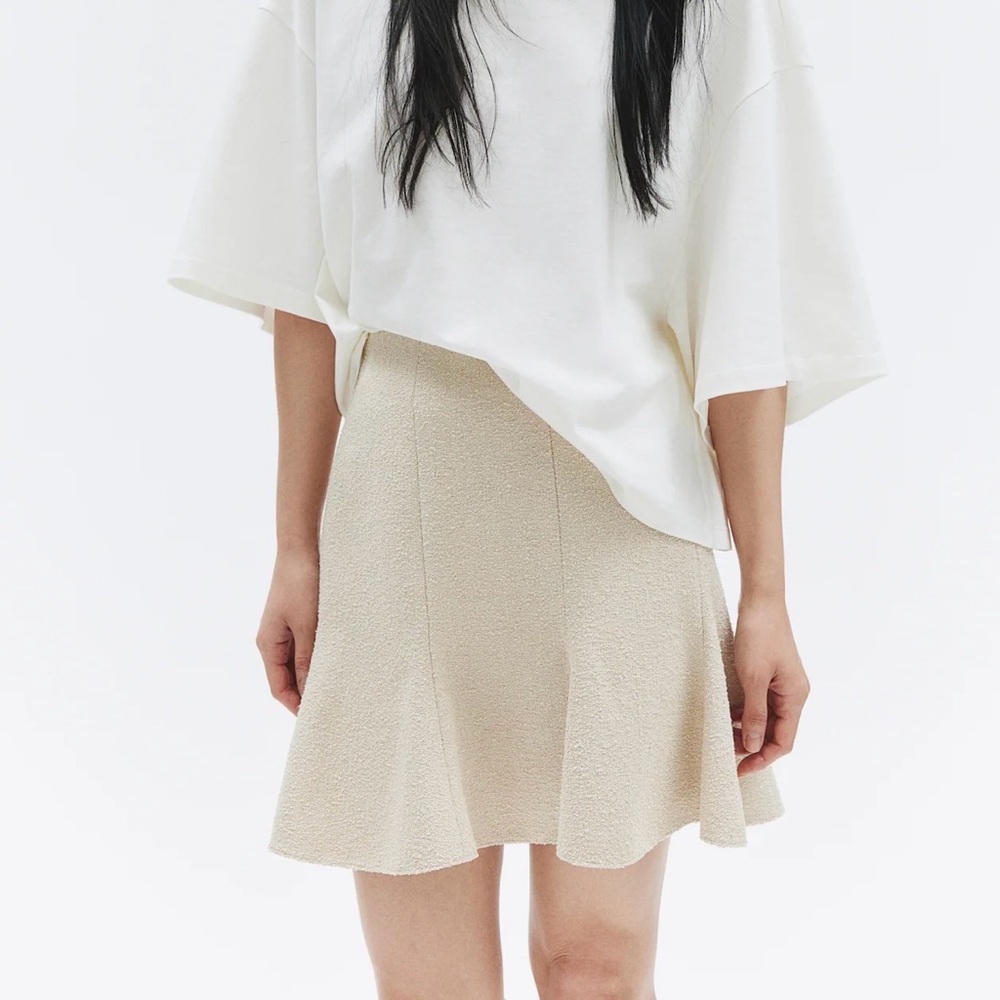 H&M NWT Boucle Flared Cream Mini Skirt Size XL